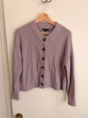 Quince Mauve Button-Front Knit Cardigan Sweater